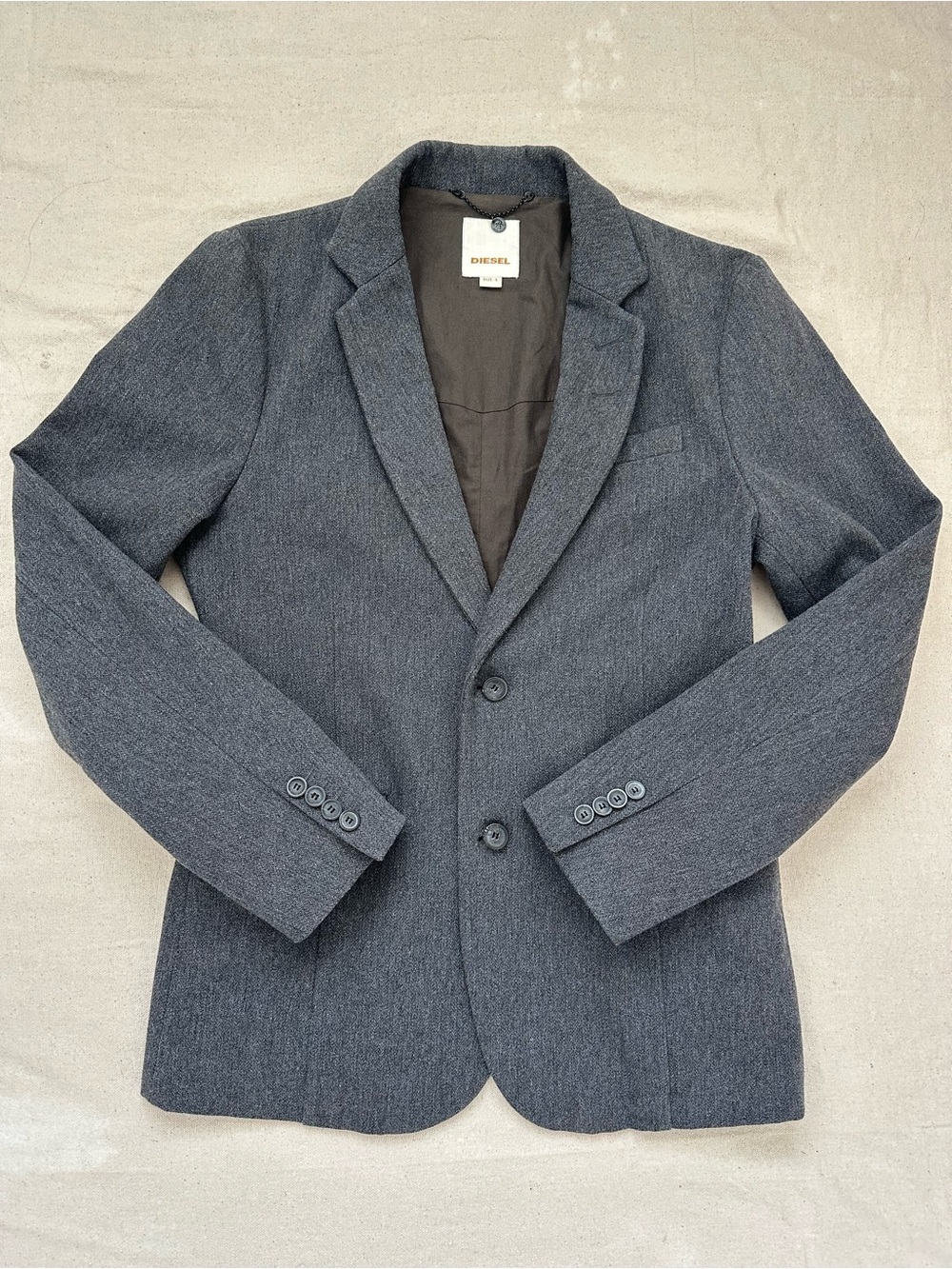DIESEL Charcoal Grey Wool Blend Blazer Jacket - Size L (Runs Small / Slim Fit)